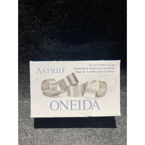 Oneida Astrid Set Of 4 Stainless Steel Napkin Rings New Old Stock - Picture 3 of 10